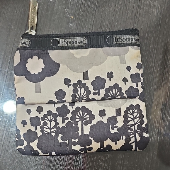 LeSportsac Black and Cream Floral Pouch - Picture 2 of 7